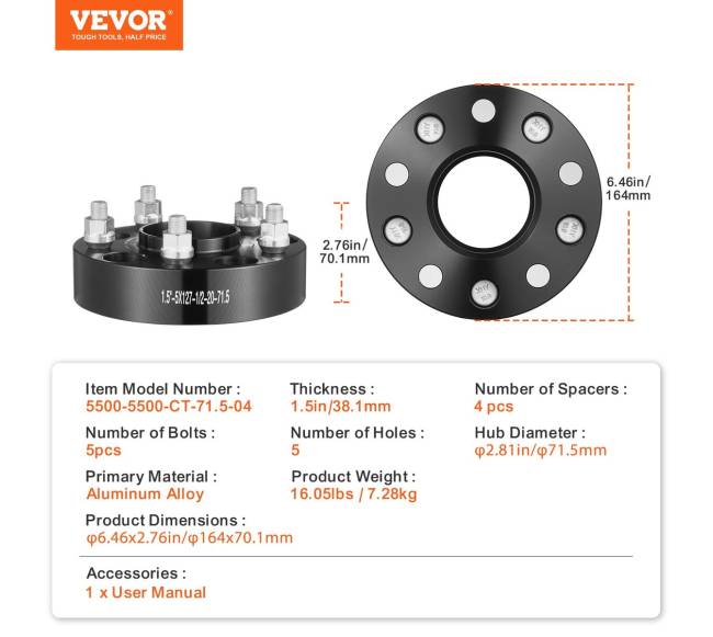 5 taškų ratų tarpikliai, 4 vnt.6