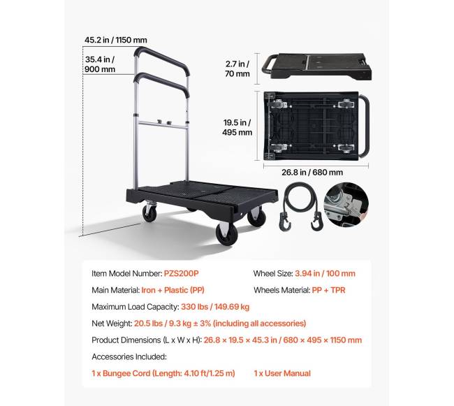 Sulankstomas rankinis vežimėlis, 149,69 kg talpa6