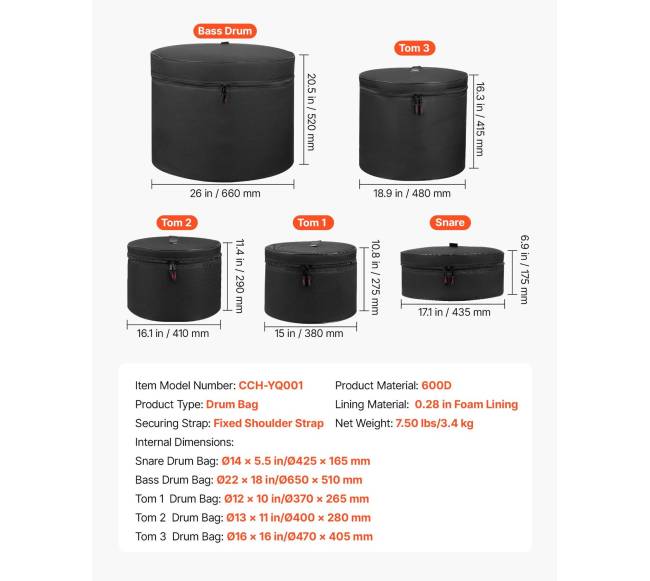 5 dalių būgnų dėklų rinkinys6