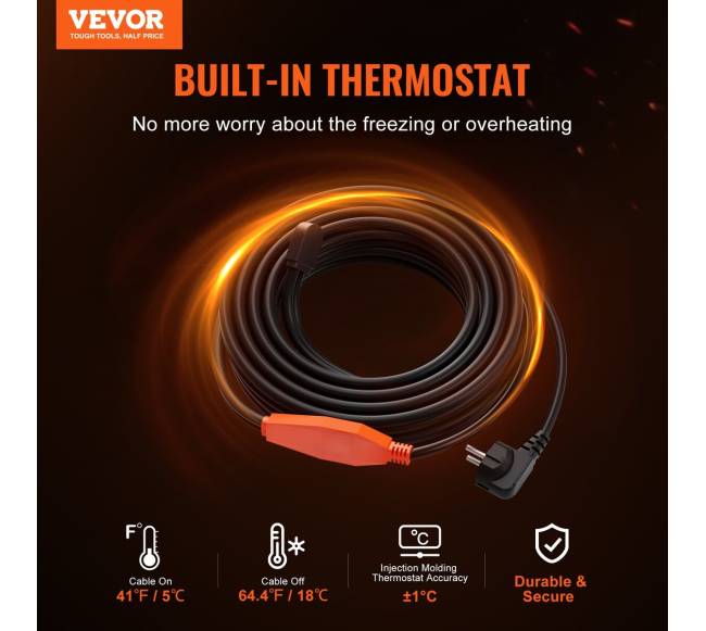 Vamzdžių šildymo kabelis su termostatu1