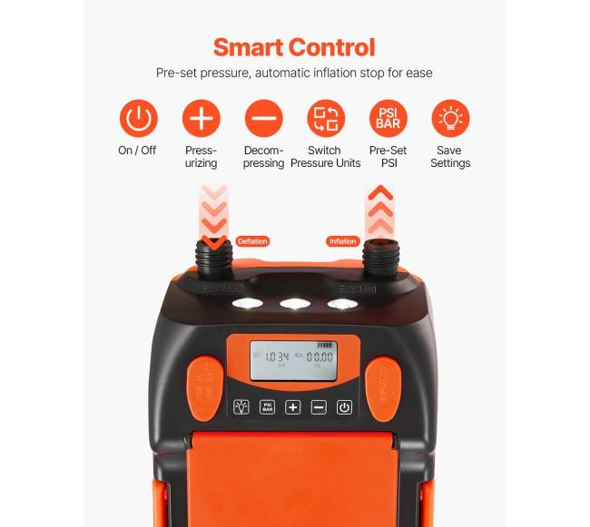 Įkraunamas ir nešiojamas pompa su 20 PSI ir LED3