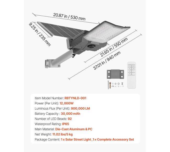 lauko saulės gatvės šviestuvas 12000W6