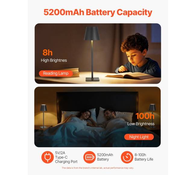 Belaidės stalinės lempos, juoda (2 vnt.)3