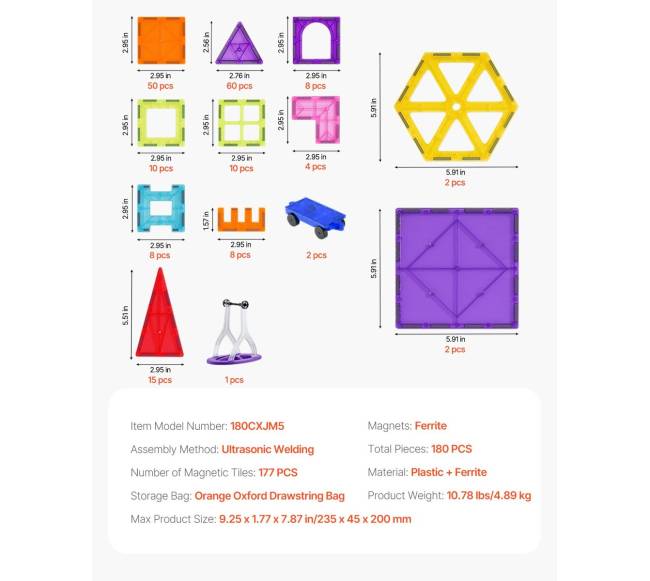 Magnetiniai vaikų konstravimo blokai, 180 vnt.6