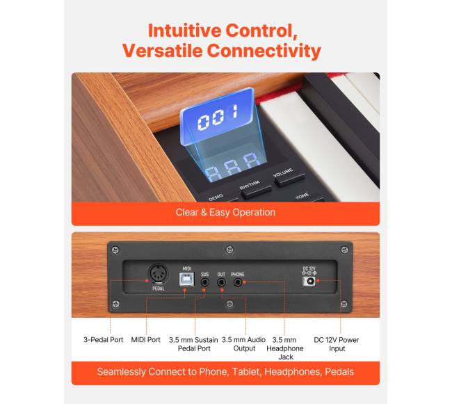 Elektrinis pianinas 88 klavišų, medinis korpusas5