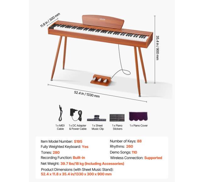 Elektrinis pianinas 88 klavišų, medinis korpusas6