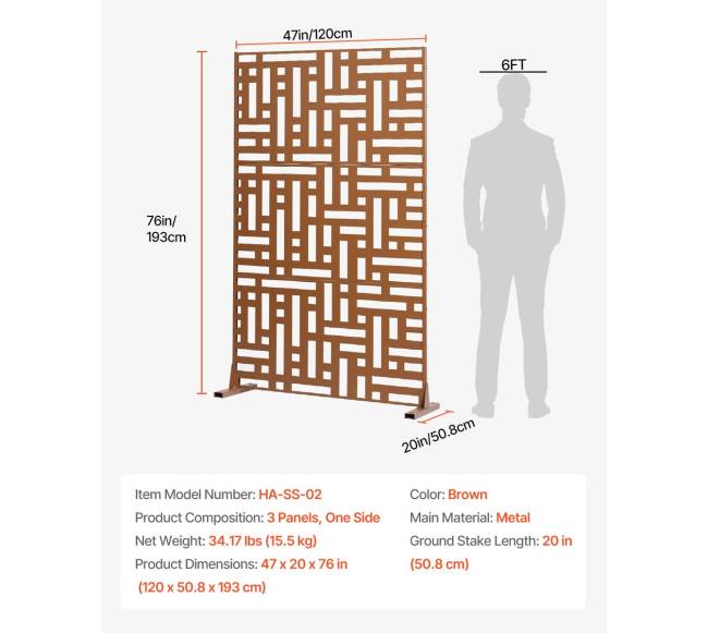 Metalinė privatumo tvora 120 x 193 cm ruda6