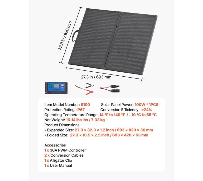 Sulankstomas 100W saulės panelis su rėmu6
