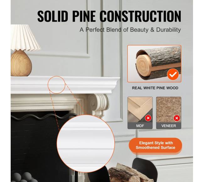 Židinio medinė lentyna, 60 cm, balta3