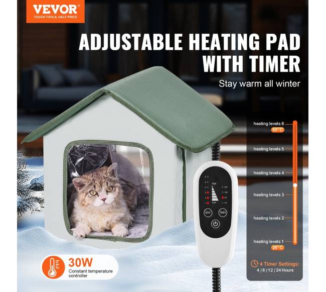 Pakeltas šildomas kačių namelis lauko sąlygoms (S, žalia)1