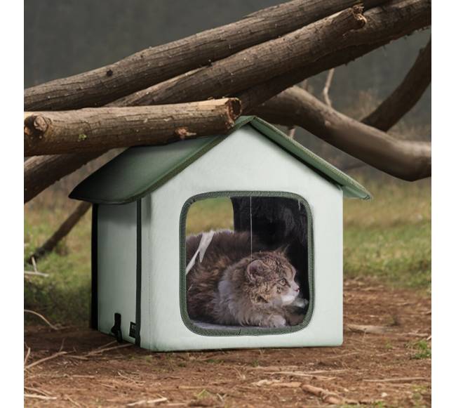 Pakeltas šildomas kačių namelis lauko sąlygoms (S, žalia)7