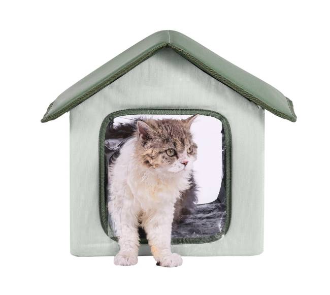 Pakeltas šildomas kačių namelis lauko sąlygoms (S, žalia)8