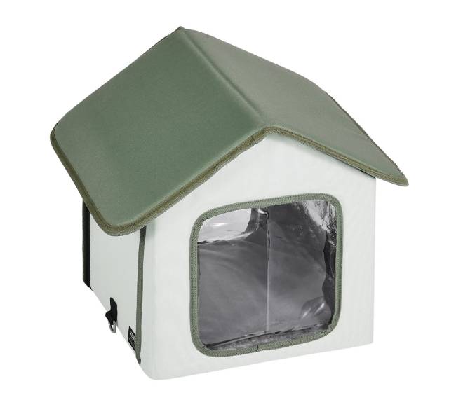 Pakeltas šildomas kačių namelis lauko sąlygoms (S, žalia)9