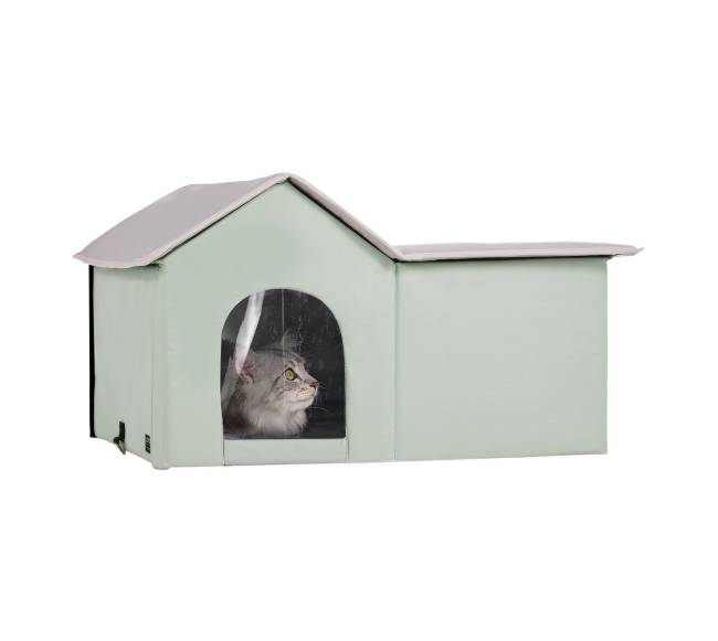 Sulankstomas šildomas katės namelis su kilimėliu0