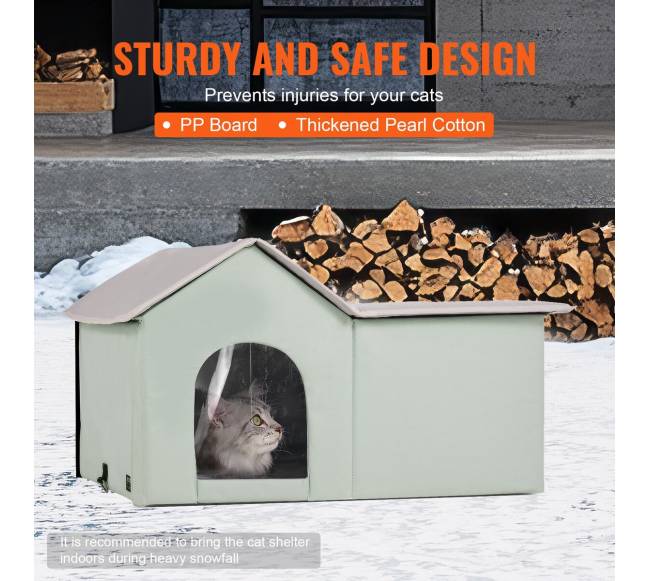 Sulankstomas šildomas katės namelis su kilimėliu4