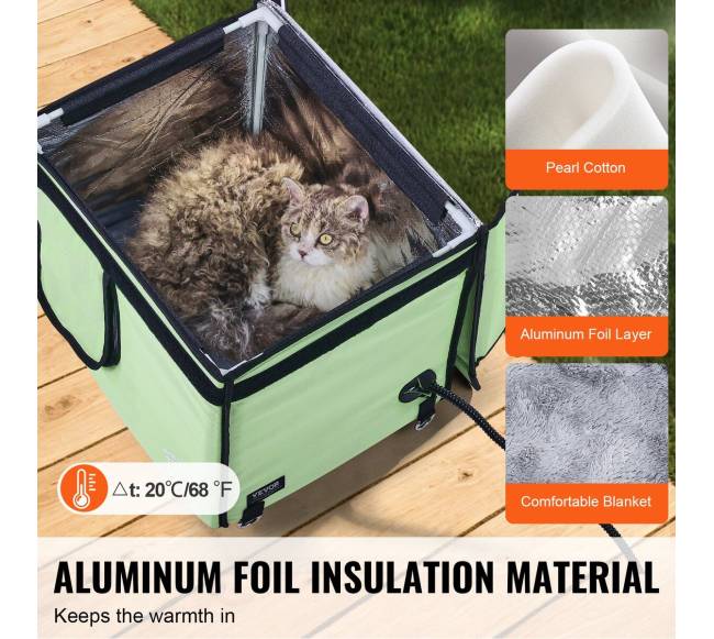 Pakeltas šildomas kačių namelis su šildymo kilimėliu žalias (S)2