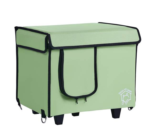 Pakeltas šildomas kačių namelis su šildymo kilimėliu žalias (S)9
