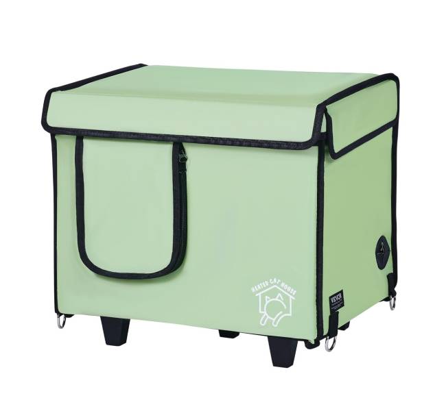 Pakeltas šildomas kačių namelis su šildymo kilimėliu žalias (S)10