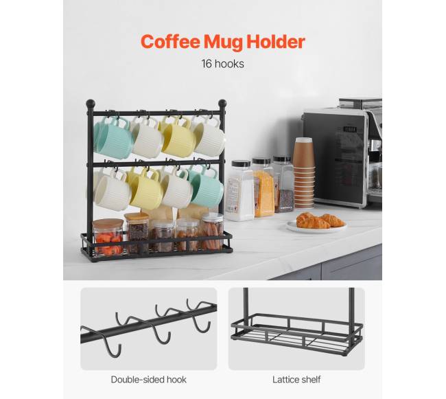 Puodelių laikiklis su 16 kabliukų ir laikymo baze1