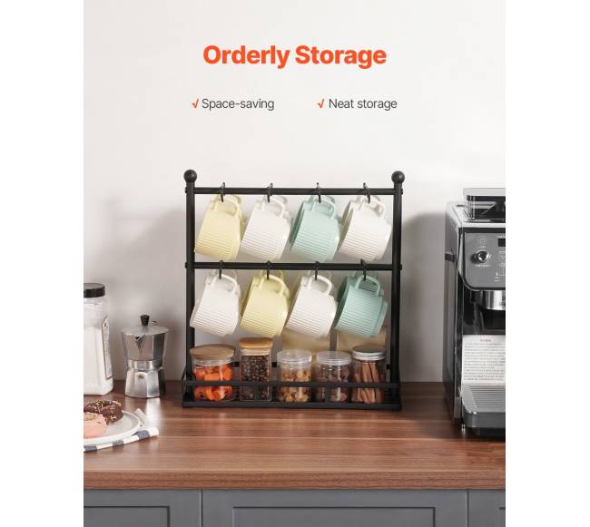 Puodelių laikiklis su 16 kabliukų ir laikymo baze2