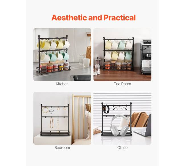 Puodelių laikiklis su 16 kabliukų ir laikymo baze3