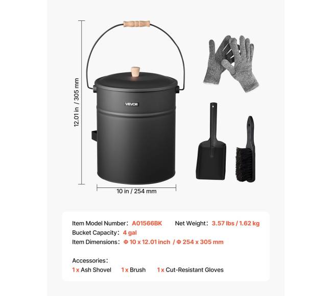 Pelenų kibiras su dangčiu ir įrankiais6