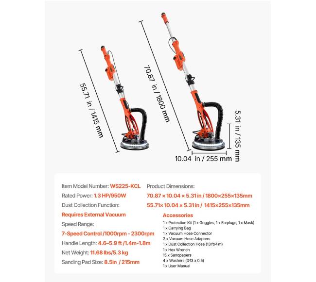 950W gipskartonio šlifuoklis su LED apšvietimu6