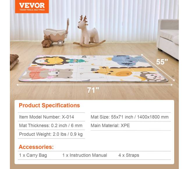 Dvipusis kūdikių kilimėlis, 140x180 cm6