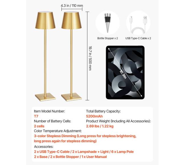 Belaidis stalo šviestuvas, reguliuojamas aukštis6