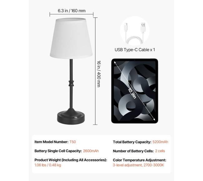 Belaidė stalinė lempa su įkraunama baterija6