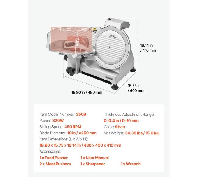 Komercinis mėsos pjaustyklė su 250 mm peiliu6