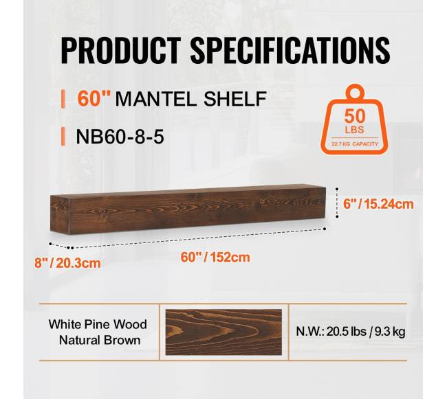 Židinio medinė lentyna 152 cm natūralios rudos spalvos2