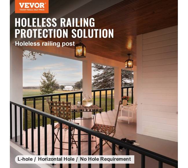 Metalinė turėklo stulpelis 91x3.8x3.8cm be skylių, 1 vnt, juoda1