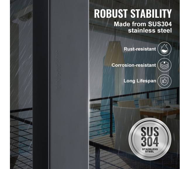 Metalinė turėklo stulpelis 91x3.8x3.8cm be skylių, 1 vnt, juoda2