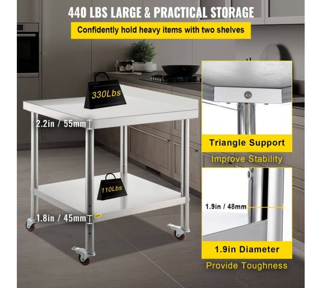 Nerūdijančio plieno darbinis stalas su ratukais2