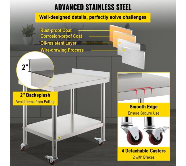 Nerūdijančio plieno darbinis stalas su ratukais4