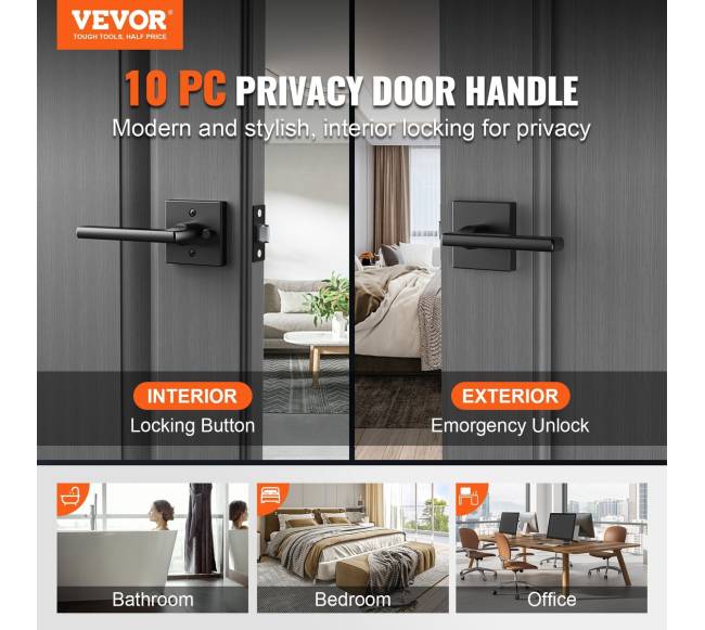 Privatumo durų rankena 10 vnt. juoda1