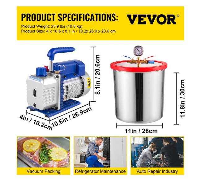 5 galonų vakuuminis cilindras ir 14 AG 3 CFM siurblys6