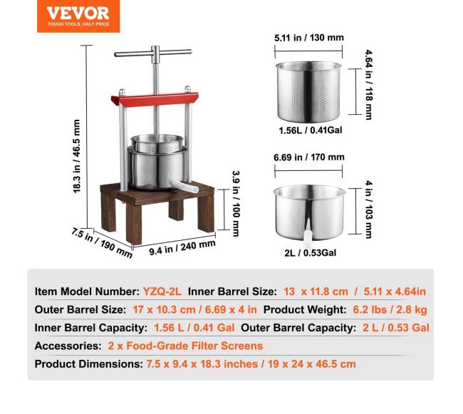 Rankų spaustuvas vaisių vynui 2L6