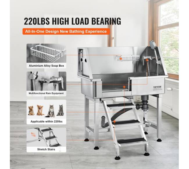 864mm nerūdijančio plieno šuns maudymo stotelė su rampa2