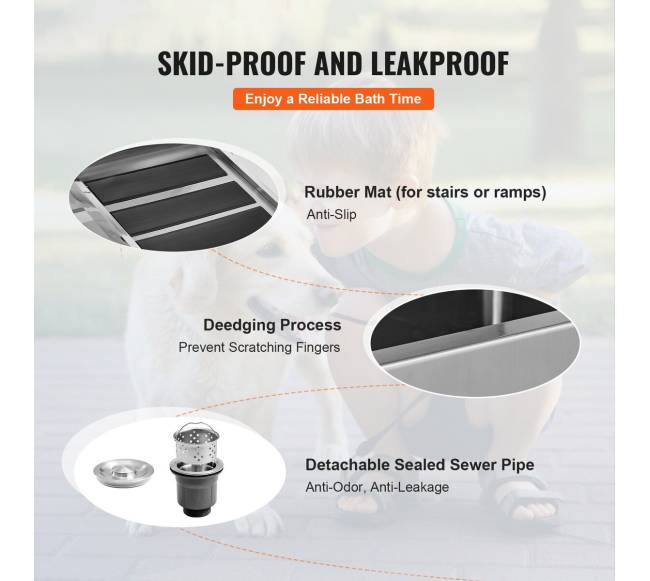 864mm nerūdijančio plieno šuns maudymo stotelė su rampa4