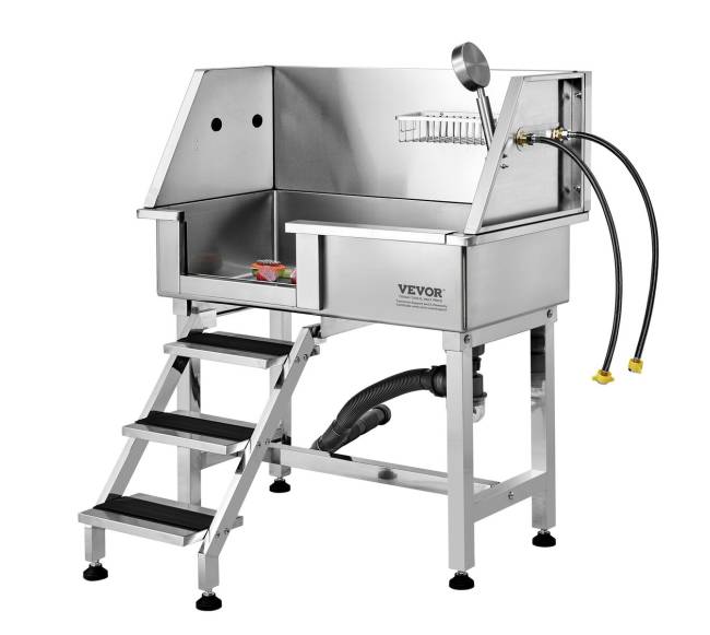 864mm nerūdijančio plieno šuns maudymo stotelė su rampa8