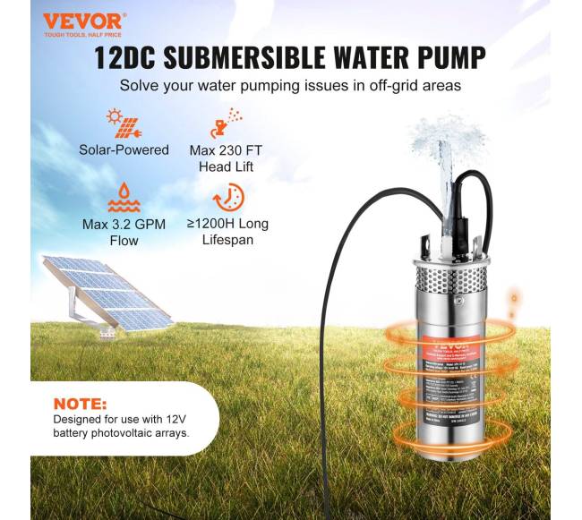 Saulės vandens siurblys, 12V DC 120W panardinamas1