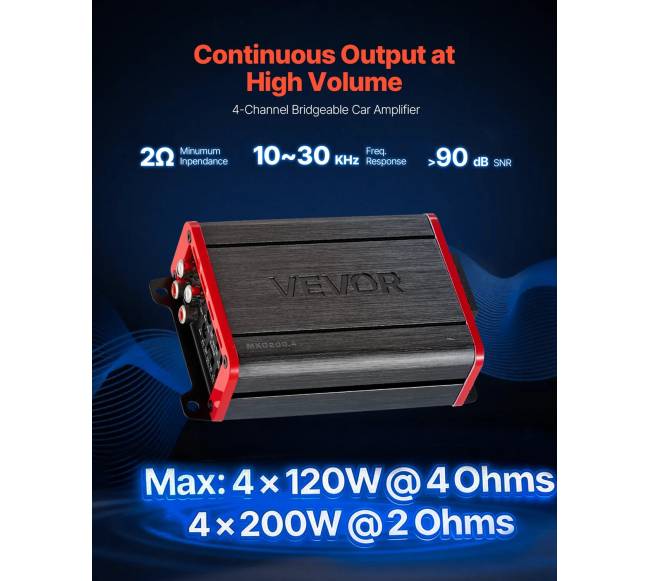 Automobilinis garso stiprintuvas, 4 kanalų, klasė D1