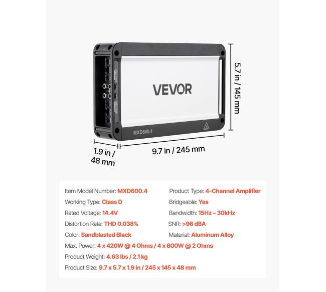 Automobilinis garso stiprintuvas, 4 kanalų6