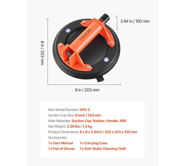 Vakuuminė siurbtukas, 203 mm, 180 kg galios6