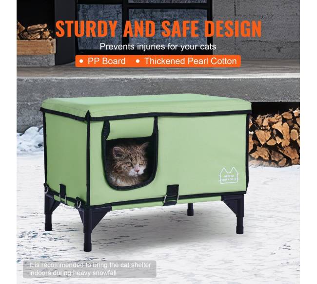 Pakeltas šildomas kačių namelis su šildoma pagalvėle4