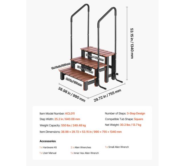 Spa laiptai su turėklu 3 pakopų6