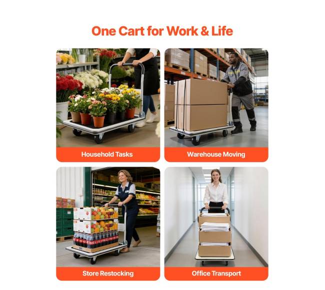 Sulankstomas vežimėlis su platforma, 299 kg apkrova5