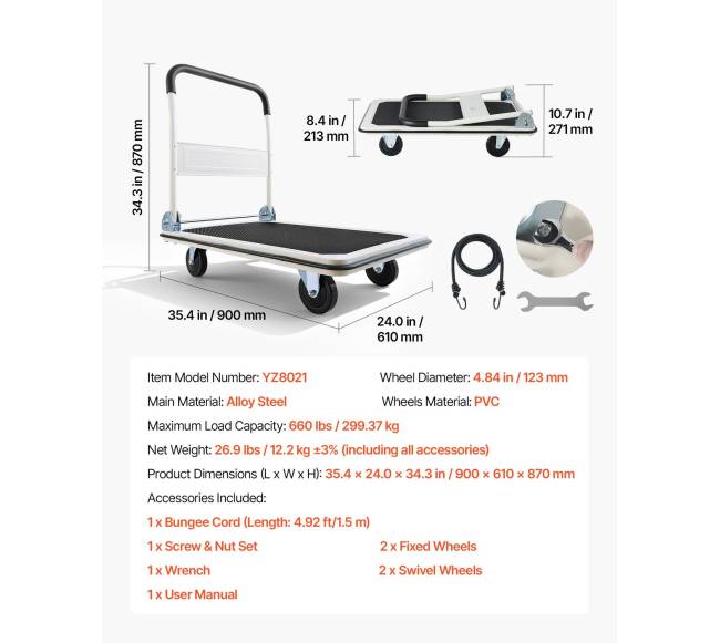 Sulankstomas vežimėlis su platforma, 299 kg apkrova6